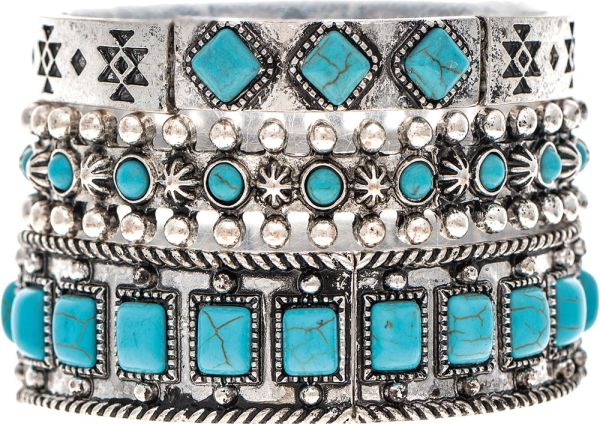 SILVER & TURQUOISE SOUTHWEST BRACELET SET