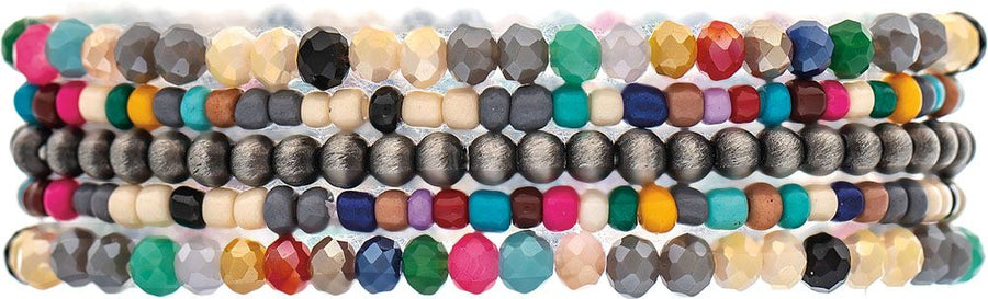 Multicolor Mixed Glass & Stone Bracelet Set
