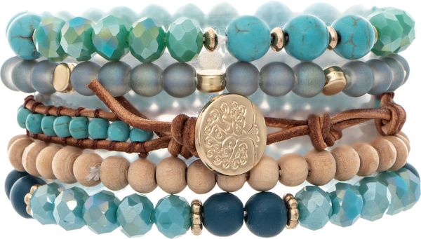 GOLD TURQUOISED BEADED BRACELET SET