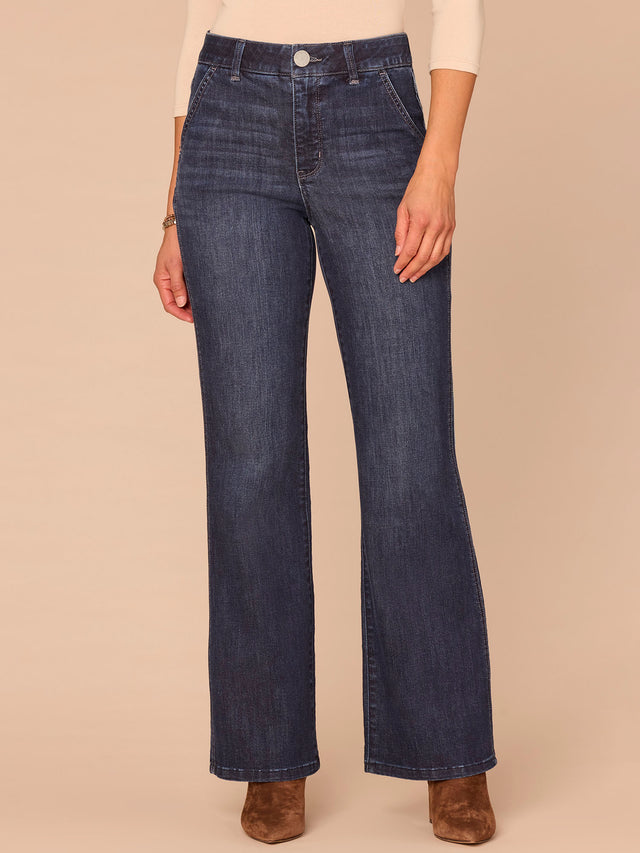 INDIGO SKYRISE DOUBLE SIDE SEAM TROUSE BOOT CUT JEANS
