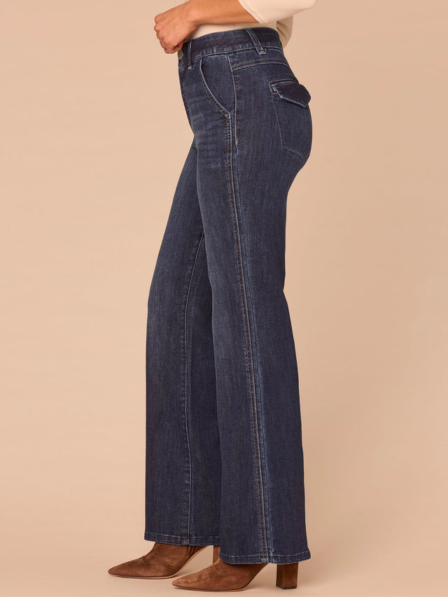INDIGO SKYRISE DOUBLE SIDE SEAM TROUSE BOOT CUT JEANS