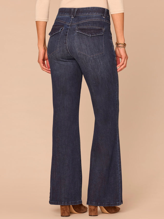 INDIGO SKYRISE DOUBLE SIDE SEAM TROUSE BOOT CUT JEANS