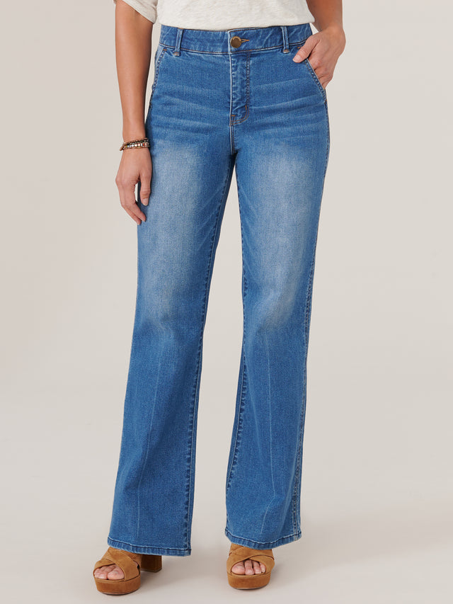 MID BLUE SKYRISE DOUBLE SIDE SEAM TROUSER JEAN
