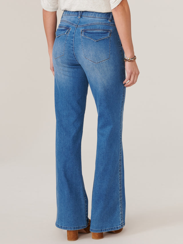 MID BLUE SKYRISE DOUBLE SIDE SEAM TROUSER JEAN