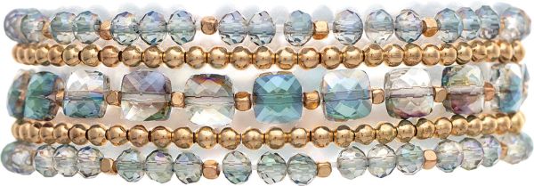 Gold Blue Peacock Glass Bead Mixed Bracelet Set