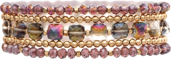 Gold, Purple & Peacock Glass Bead Mixed Bracelet Set
