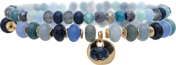 Gold Blue Multi Color Treated Jade Bead Bracelet Set
