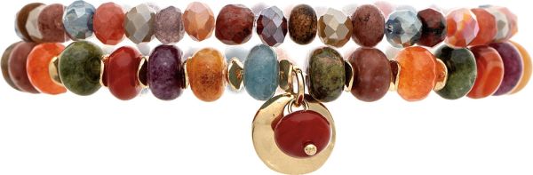 Gold Pink Multi Color Treated Jade Bead Bracelet Set
