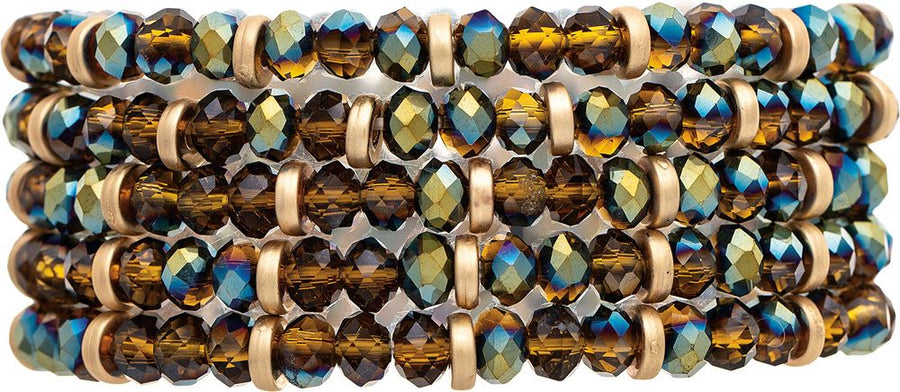 Gold & Blue Aurora Borealis Faceted Glass Bead Bracelet Set
