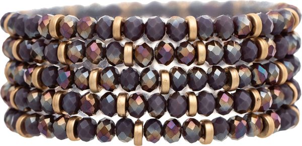 Gold & Purple Aurora Borealis Faceted Glass Bead Bracelet Set