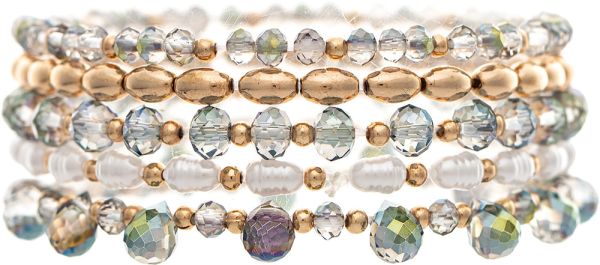 GOLD MULTI GLASS & PEARL BRACELET SET
