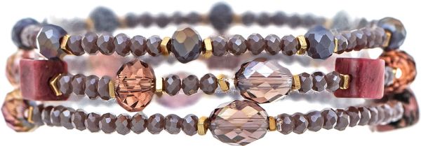 Gold Pink Purple Glass Quartz Three Piece Bracelet Set
