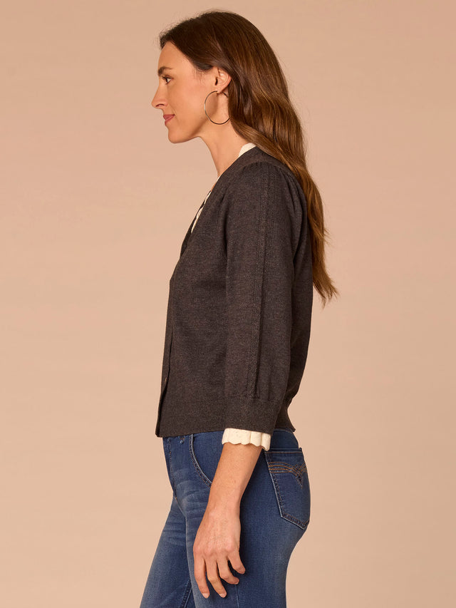 CHARCOAL DOUBLE LAYER V-NECK BUTTON DOWN SWEATER