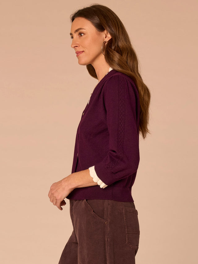 DARK RASIN BOUBLE LAYER V-NECK BUTTON DOWN SWEATER