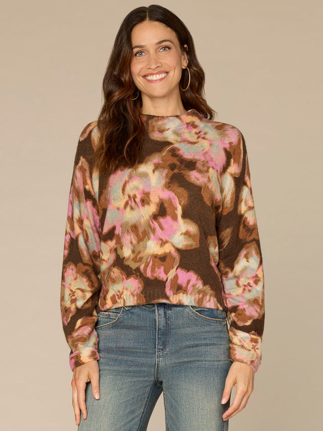 DARK ROAST FLORAL MOCK NECK SWEATER