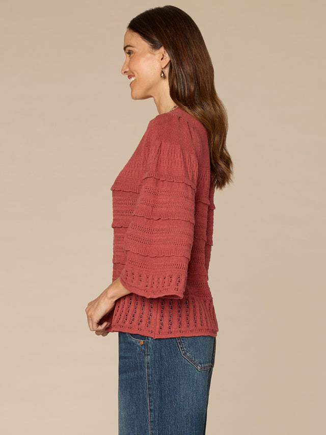 MAHOGANY RED BELL SLEEVE SWEATER
