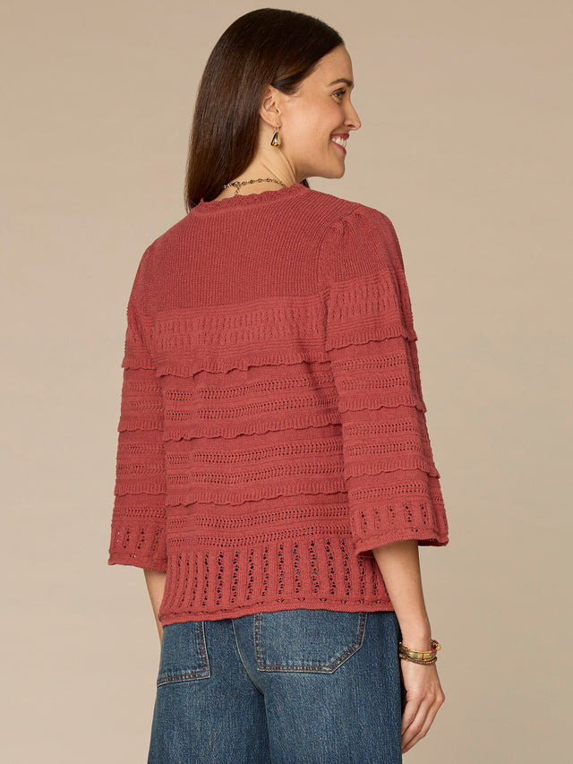 MAHOGANY RED BELL SLEEVE SWEATER