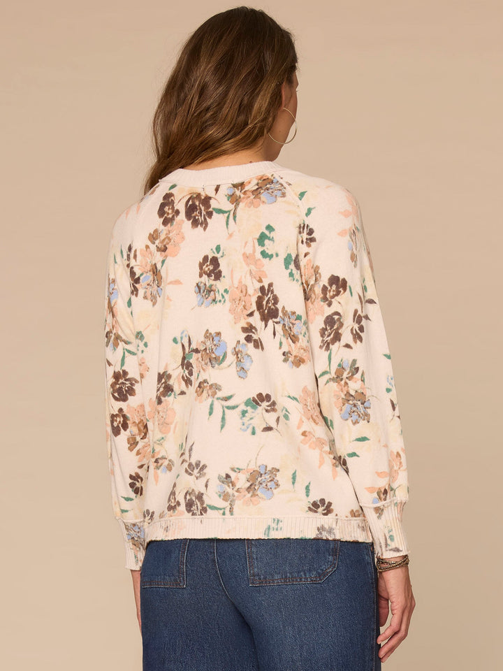 BLUSH FLORAL 3/4 SLEEVE HIDDEN SNAP CARDIGAN