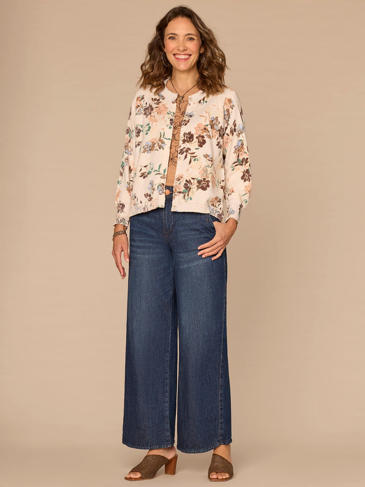 BLUSH FLORAL 3/4 SLEEVE HIDDEN SNAP CARDIGAN