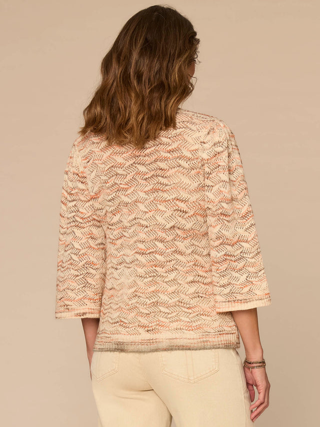 NATURAL BELL SLEEVE SPACE DYE POINTELLE MIX SWEATER