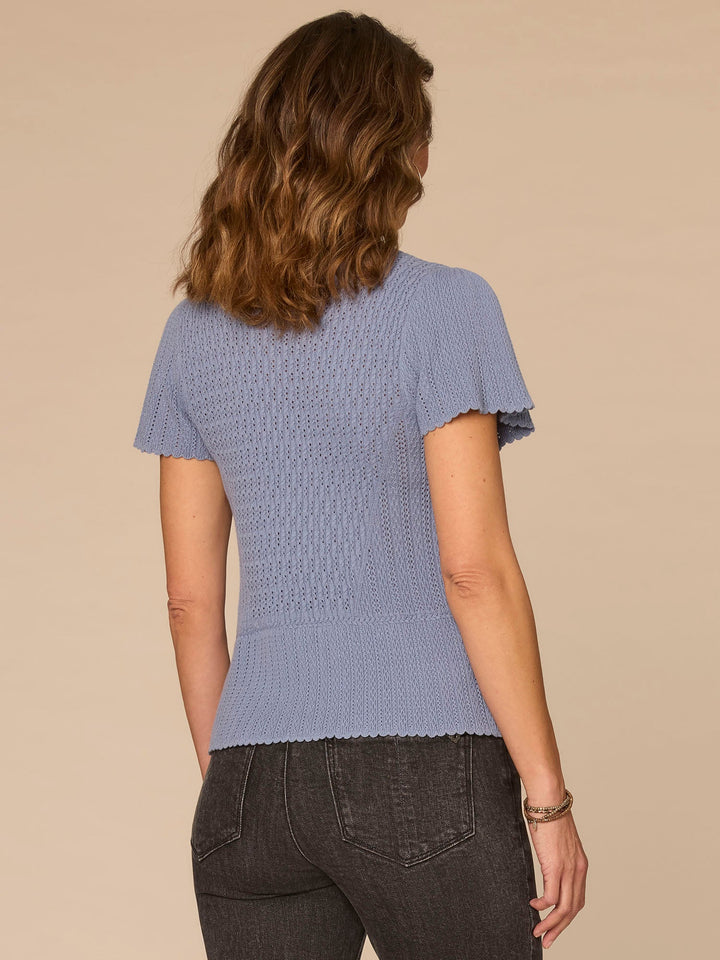 HORIZON BLUE FLOUNCE SLEEVE PEPLUM SWEATER