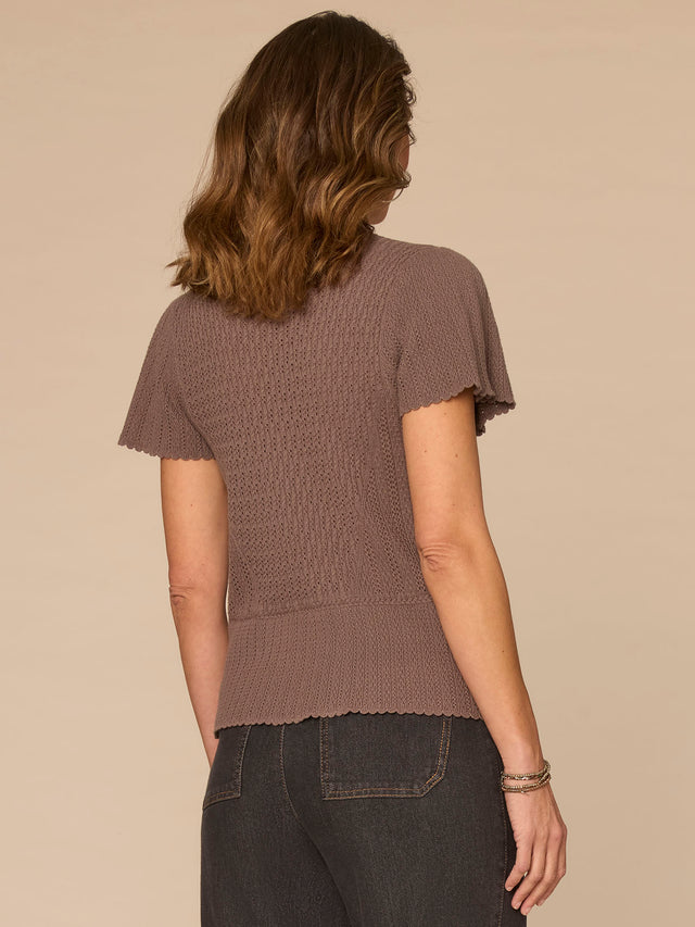 OYSTER MUSHROOM FLOUNCE SLEEVE PEPLUM SWEATER