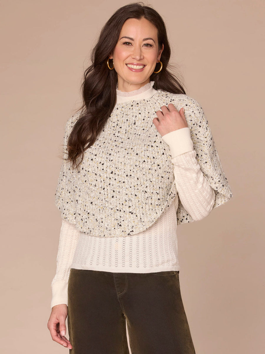 HEATHER GREY SPECKLED YARN SWEATER CAPELET

