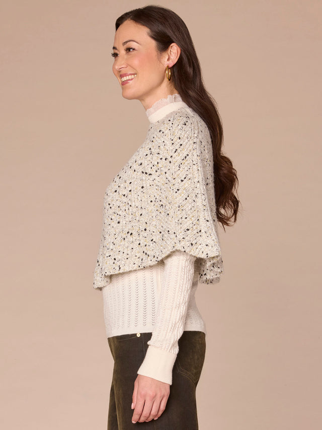 HEATHER GREY SPECKLED YARN SWEATER CAPELET
