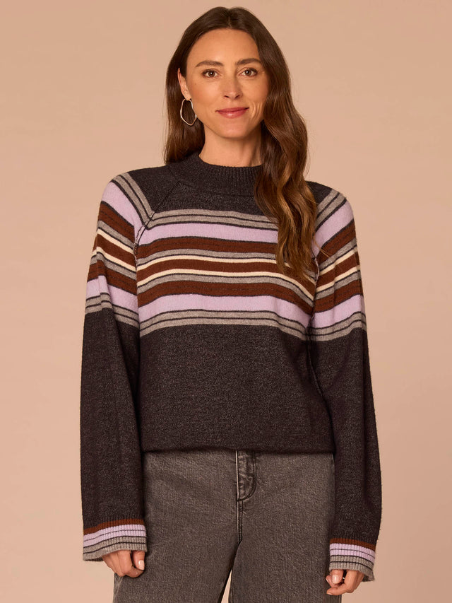 CHARCOAL LAVENDER MULTI MOCK NECK BUBBLE HEM SWEATER