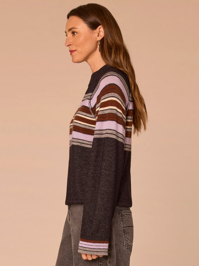 CHARCOAL LAVENDER MULTI MOCK NECK BUBBLE HEM SWEATER
