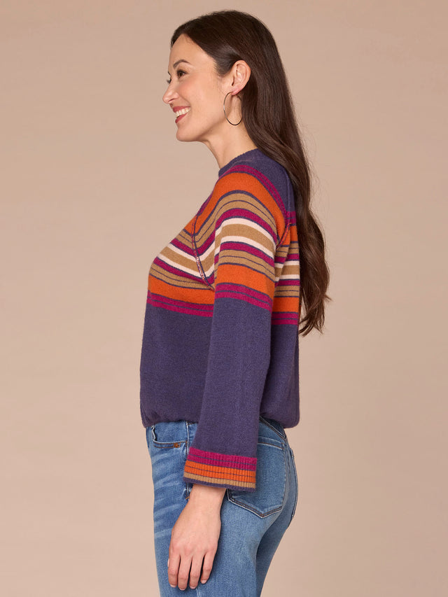 EVENING BLUE MOCK NECK STRIPE SWEATER
