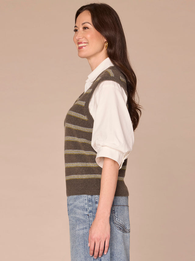 DUSTY OLIVE STRIPE TWOFER SWEATER VEST
