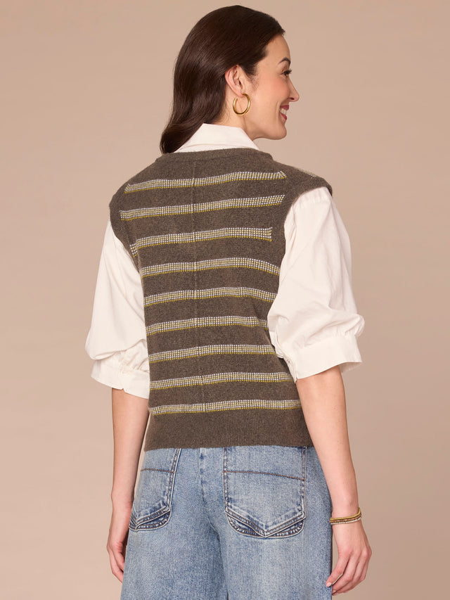 DUSTY OLIVE STRIPE TWOFER SWEATER VEST