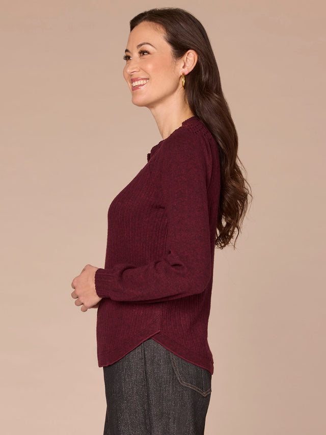 HEATHER WINEBERRY MIXED MEDIA KNITT TOP
