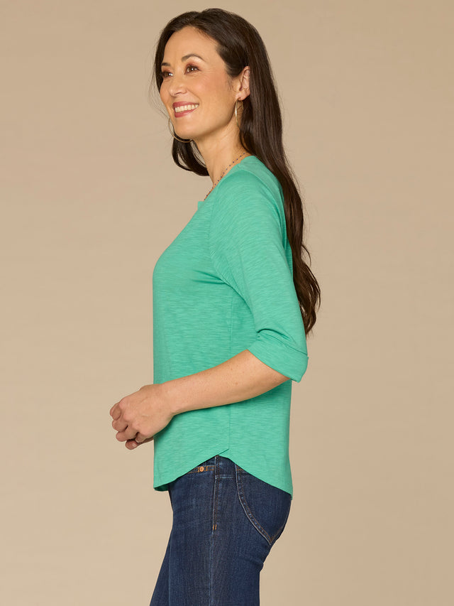 DEEP JADE ELBOW CUFF SLEEVE TOP
