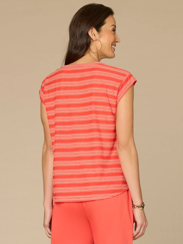 LOBSTER STRIPE CAP SLEEVE KNIT TOP