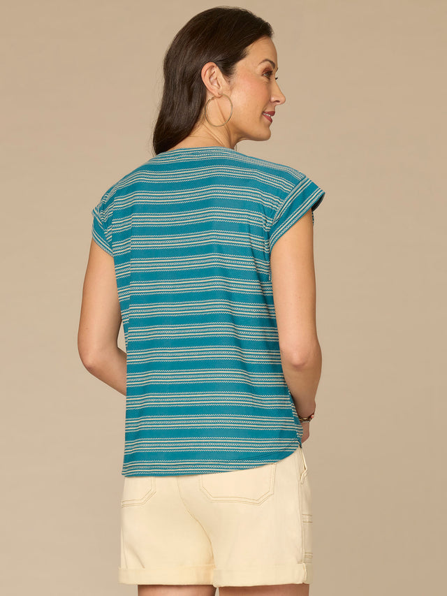 OCEAN DEPTHS STRIPE CAP SLEEVE KNIT TOP