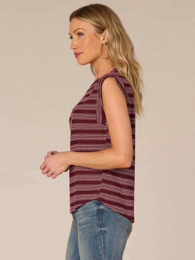DARK BOYSENBERRY STRIPE CAP SLEEVE KNIT TOP