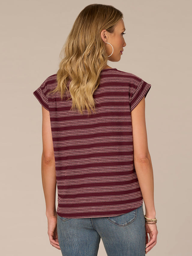DARK BOYSENBERRY STRIPE CAP SLEEVE KNIT TOP