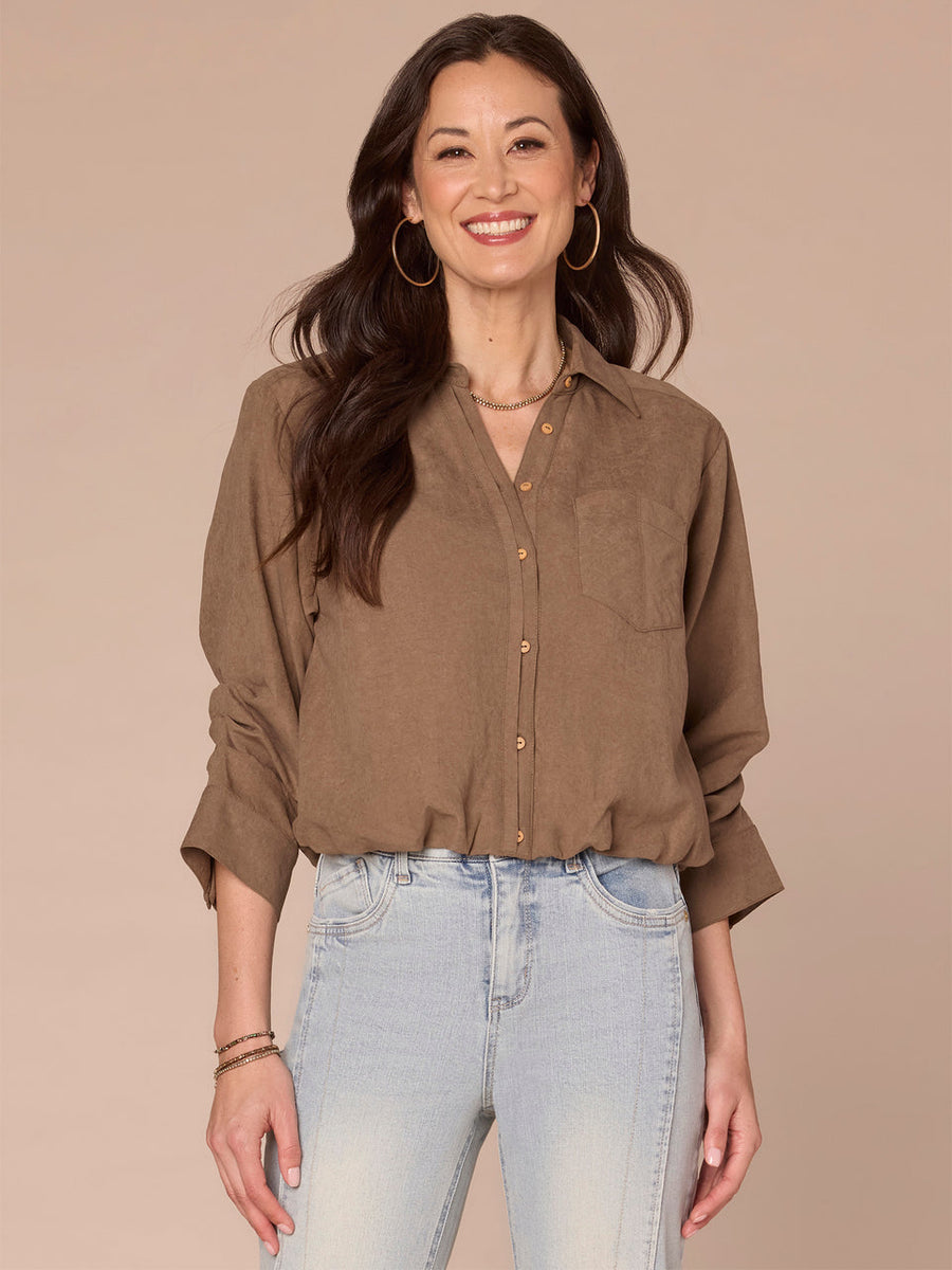 MOONROCK 3/4 SLEEVE BUBBLE HEM SHIRT

