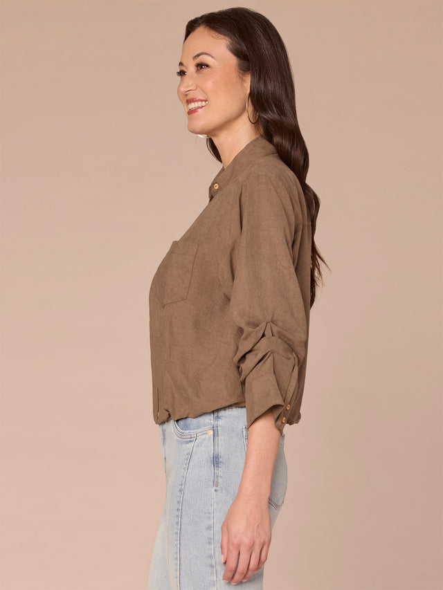 MOONROCK 3/4 SLEEVE BUBBLE HEM SHIRT
