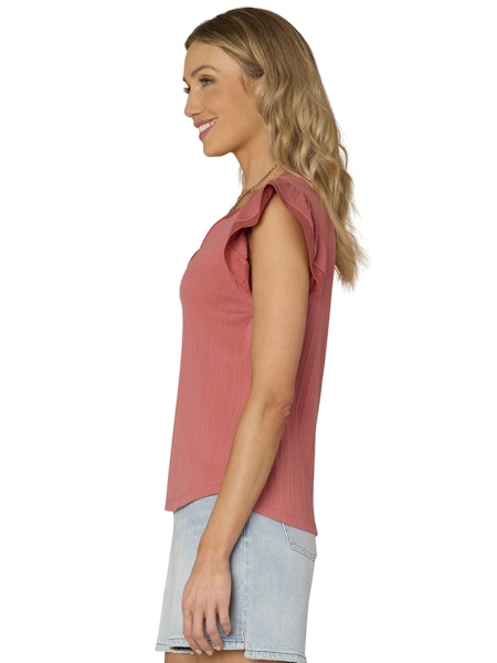 CASHMERE ROSE FLUTTER CAP SLEEVE KNIT TOP