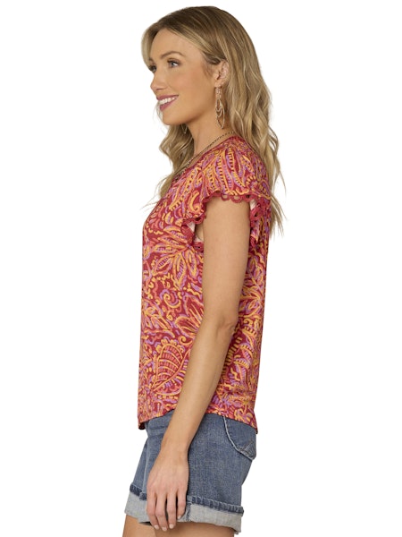CASHMERE ROSE PRINT FLUTTEER SLEEVE BLOUSE