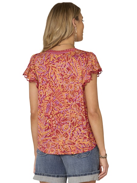 CASHMERE ROSE PRINT FLUTTEER SLEEVE BLOUSE