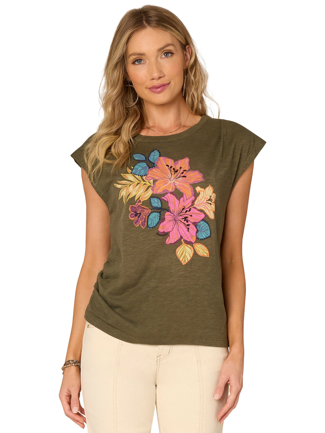 ORAGAMI CAP SLEEVE SCREEN PRINT KNIT TOP