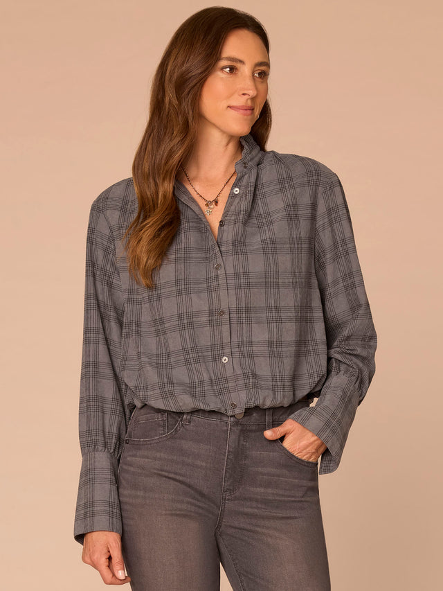DOVE GREY BUBBLE HEM BLOUSE WITH FRENCH CUFFS