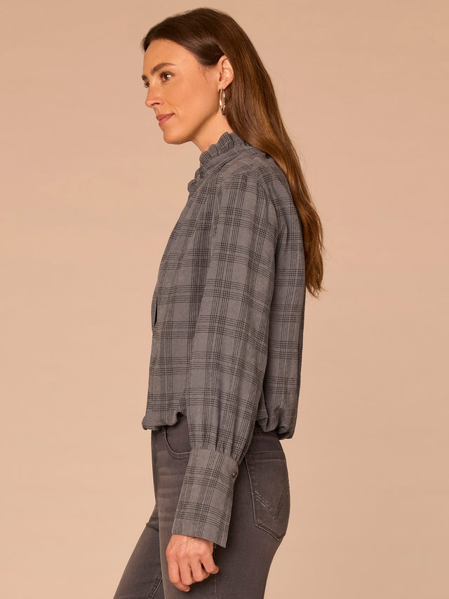 DOVE GREY BUBBLE HEM BLOUSE WITH FRENCH CUFFS