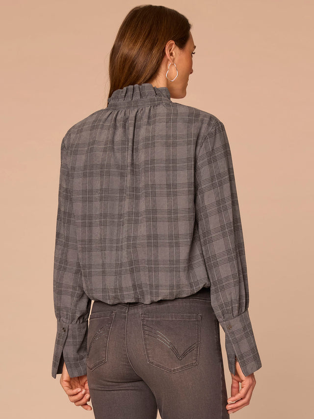DOVE GREY BUBBLE HEM BLOUSE WITH FRENCH CUFFS