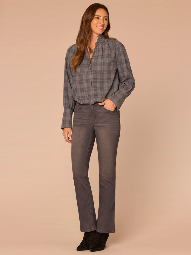 DOVE GREY BUBBLE HEM BLOUSE WITH FRENCH CUFFS