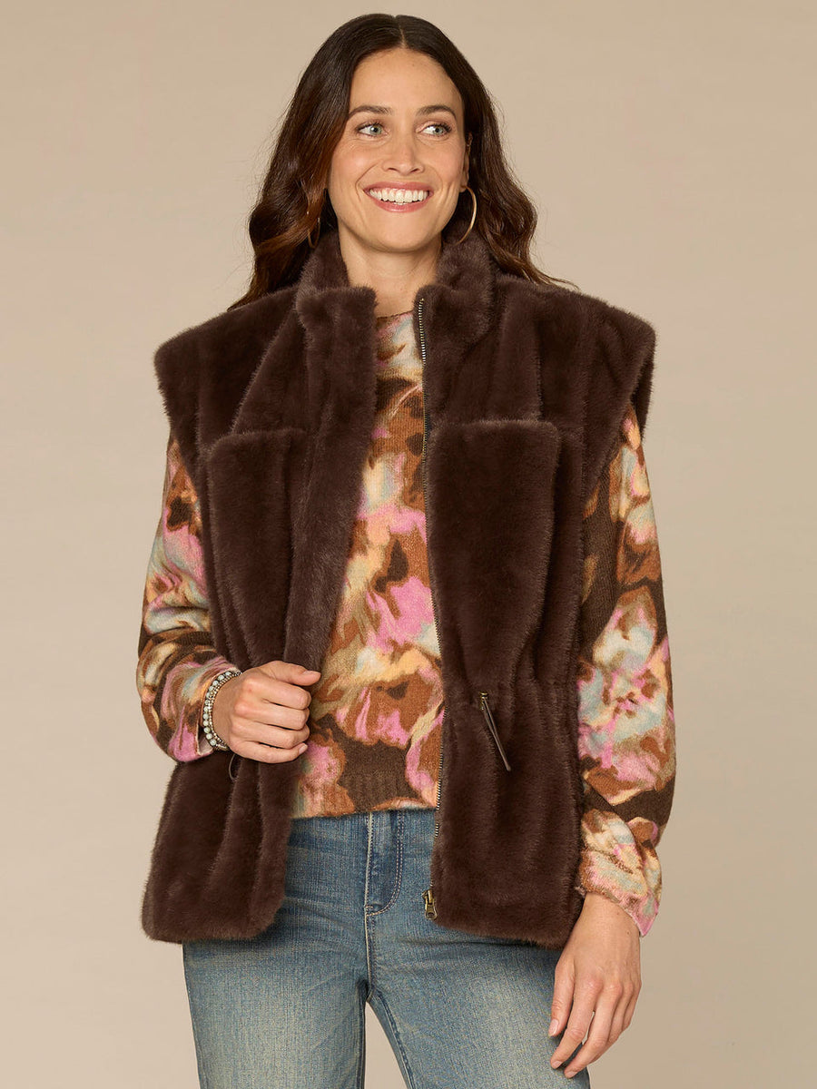 ESPRESSO FUNNEL NECK ZIP FRONT VEST
